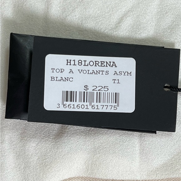 NWT Maje Lorena Asymmetric-Ruffle White Crepe Top w/ makeup marks at neckline - Picture 9 of 11